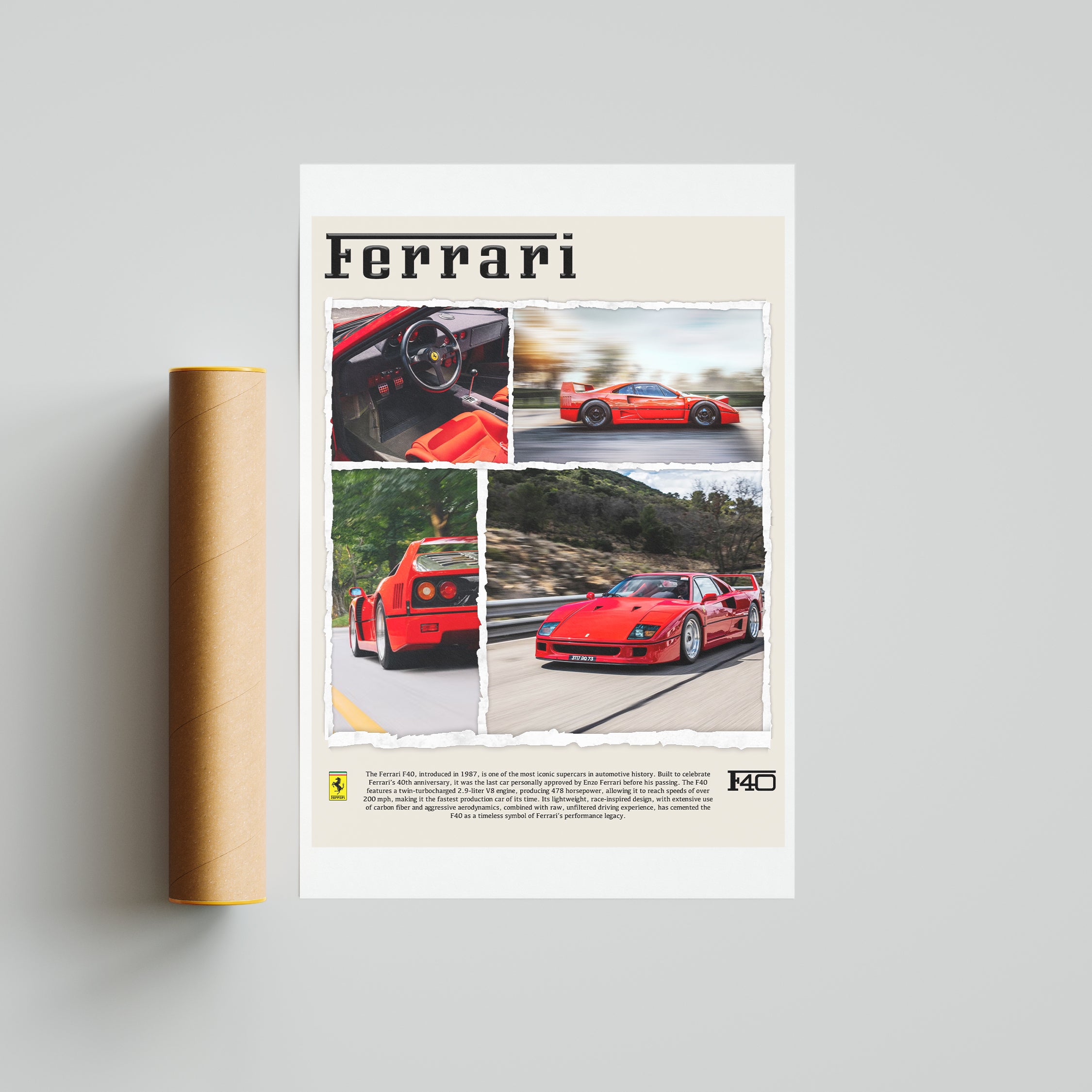 Ferrari F40 Poster [Size: A3] – Classic Supercar Wall Art